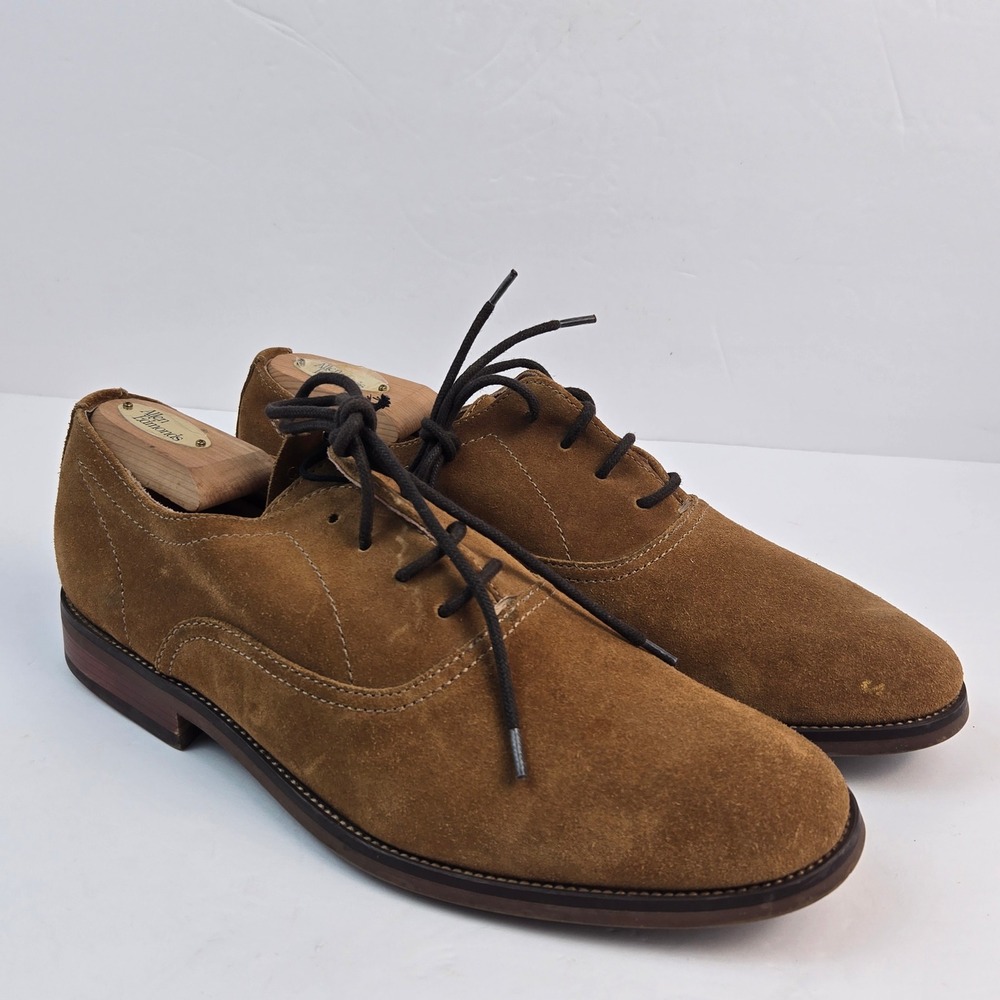 Mens Tan Brown Genuine Suede Oxford Dress Shoes Plain Toe Lace Up Size 9